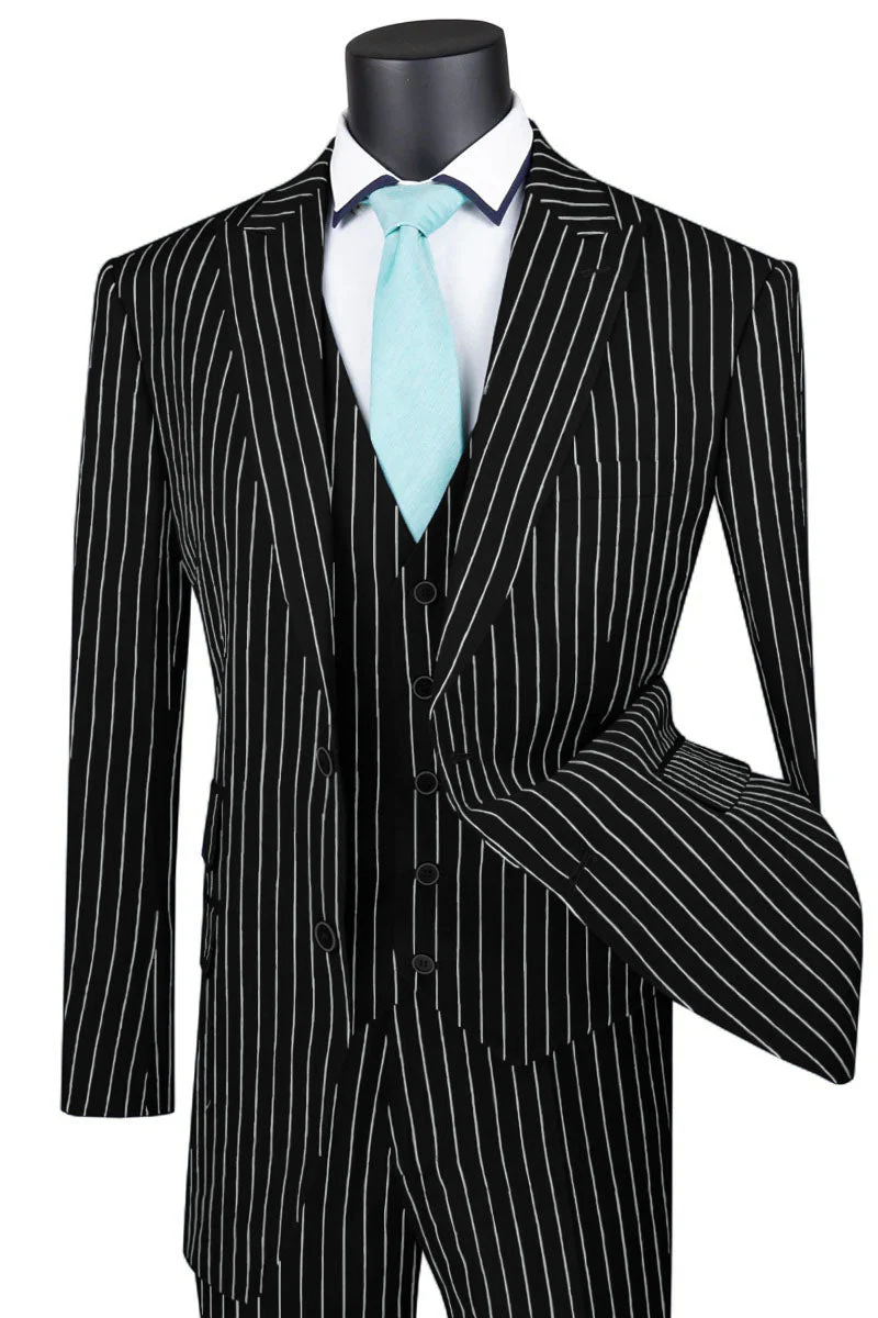 Mens Vested Gangster Pinstripe 1920's Suit in Blue - Image 2