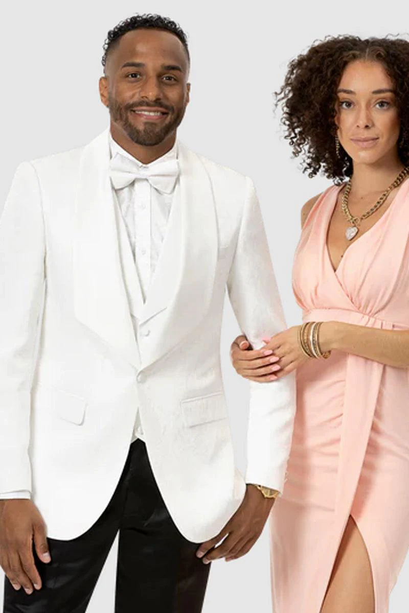 EJ Samuel White Paisley Vested Shawl Tuxedo – Square Cut