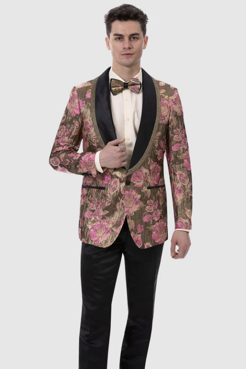 Fuschia & Gold Floral Paisley Prom Smoking Jacket by EJ Samuel