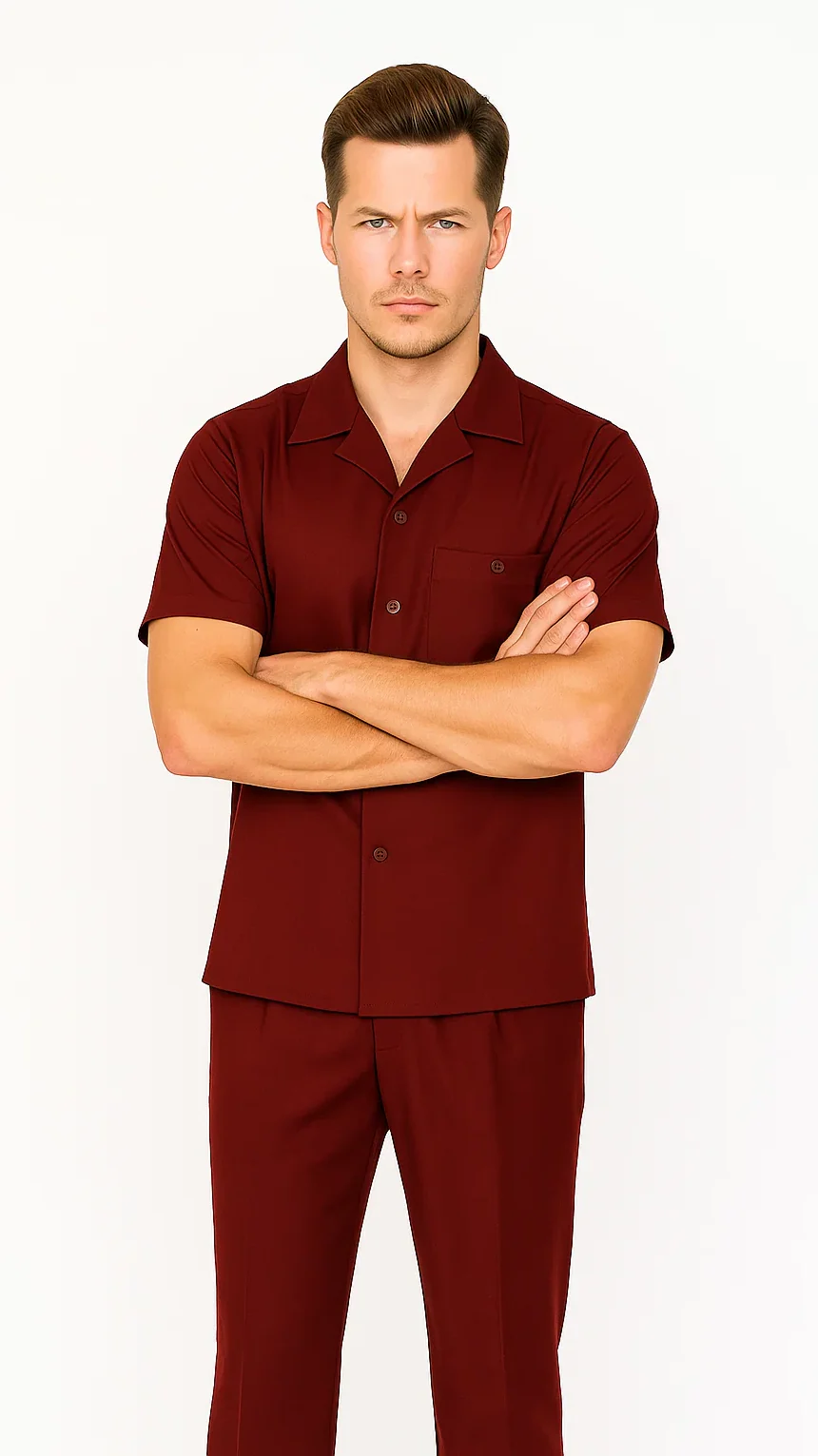 Mens Walking Suit in Color Burgundy leisure suit causal Matching Shirt and Pants $99 - Image 2