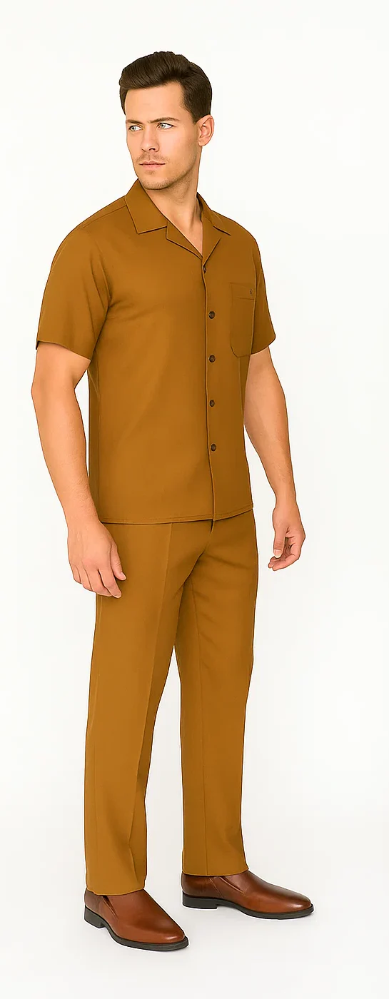 Mens Walking Suit in Color caramel leisure suit causal Matching Shirt and Pants $99 - Image 4