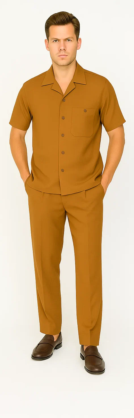Mens Walking Suit in Color caramel leisure suit causal Matching Shirt and Pants $99 - Image 5