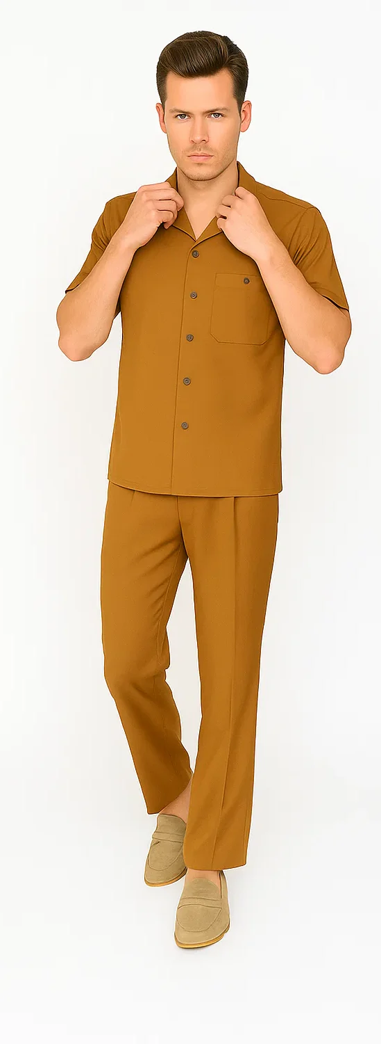 Mens Walking Suit in Color caramel leisure suit causal Matching Shirt and Pants $99 - Image 7