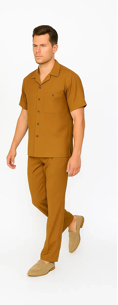Mens Walking Suit in Color caramel leisure suit causal Matching Shirt and Pants $99 - Image 8