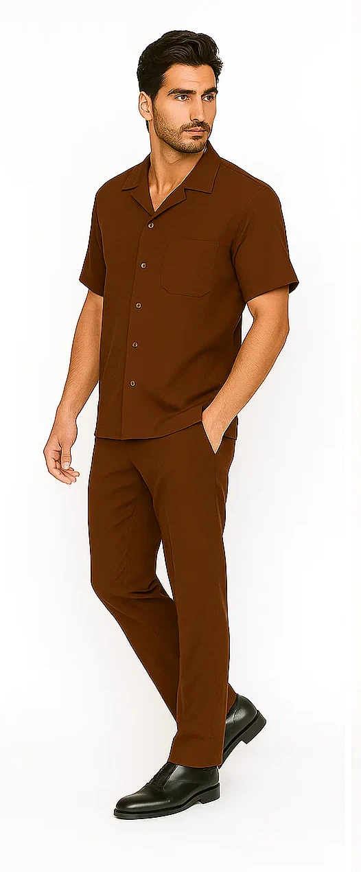Mens Walking Suit in Color cognac leisure suit causal Matching Shirt and Pants $99 - Image 3