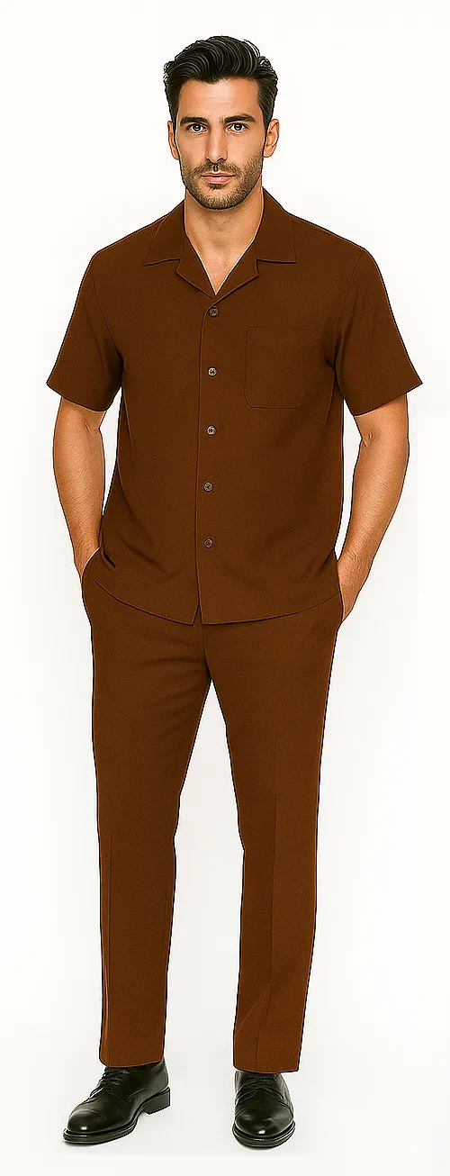 Mens Walking Suit in Color cognac leisure suit causal Matching Shirt and Pants $99 - Image 5