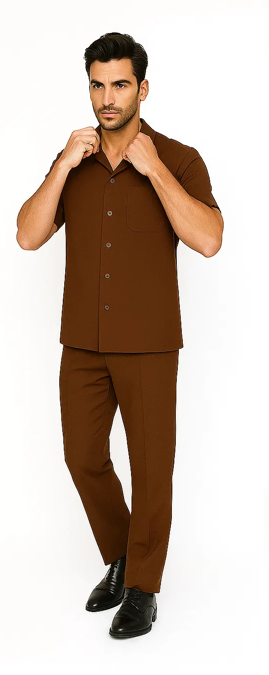 Mens Walking Suit in Color cognac leisure suit causal Matching Shirt and Pants $99 - Image 7