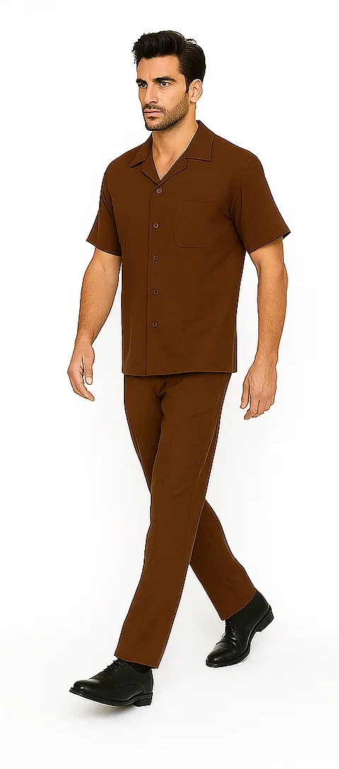 Mens Walking Suit in Color cognac leisure suit causal Matching Shirt and Pants $99 - Image 8