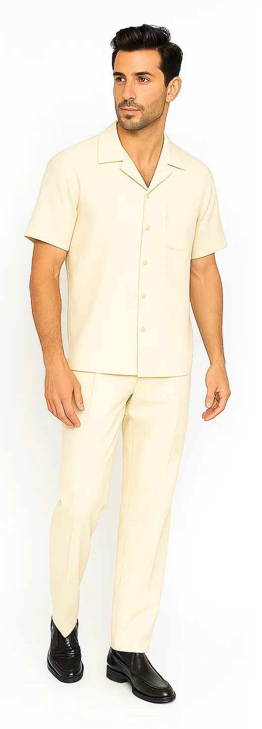 Mens Walking Suit in Color cream leisure suit causal Matching Shirt and Pants $99 - Image 3