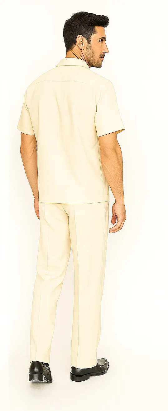 Mens Walking Suit in Color cream leisure suit causal Matching Shirt and Pants $99 - Image 4