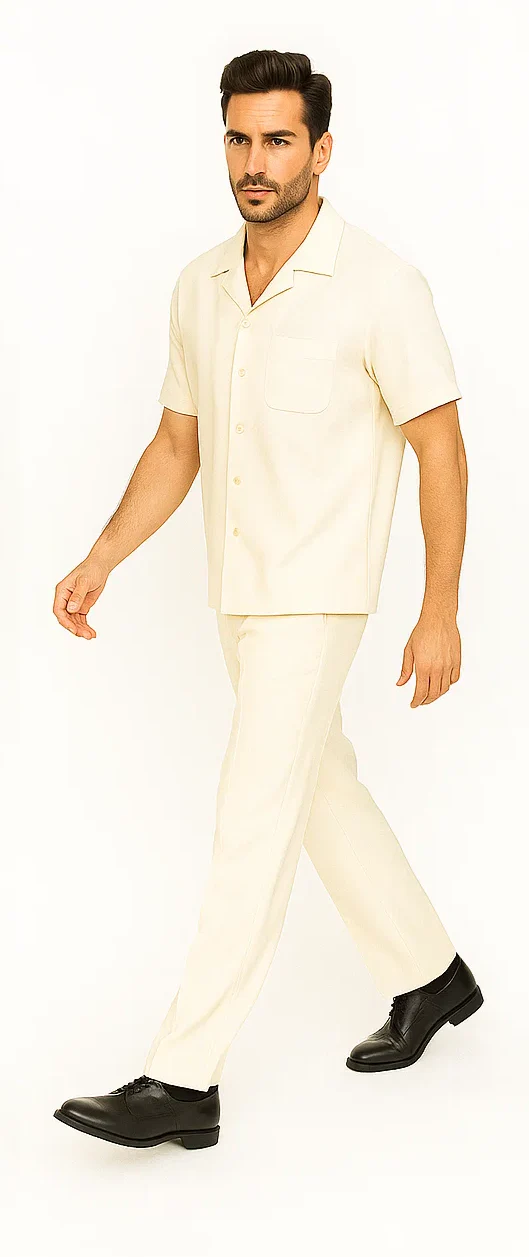 Mens Walking Suit in Color cream leisure suit causal Matching Shirt and Pants $99 - Image 8
