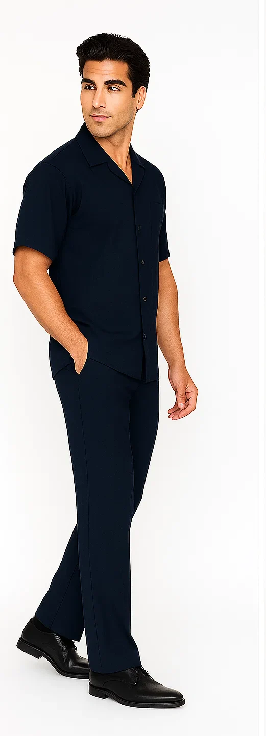 Mens Walking Suit in Color navy leisure suit causal Matching Shirt and Pants $99 - Image 3