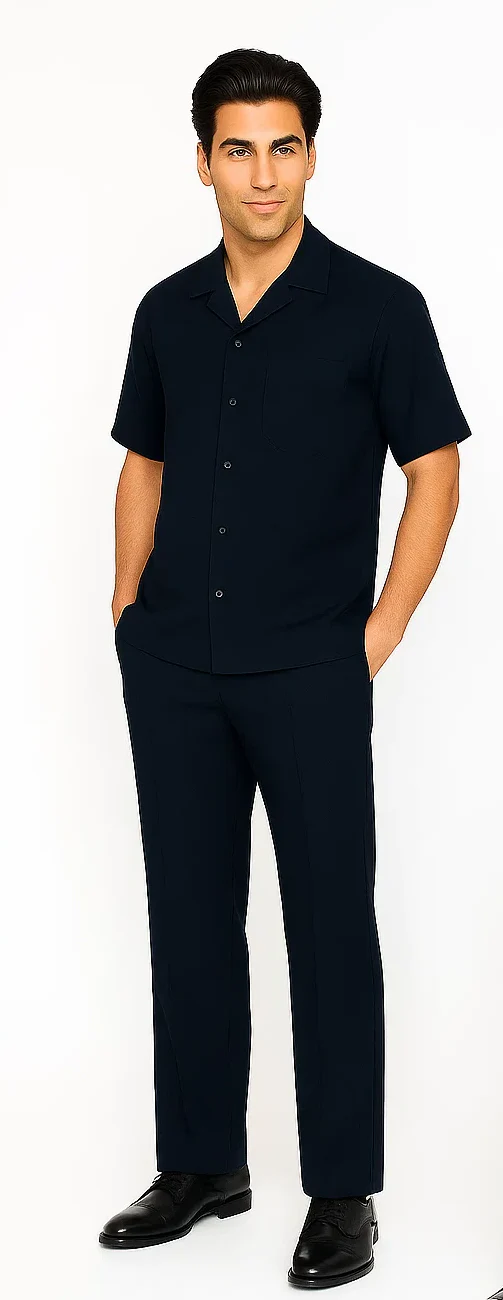 Mens Walking Suit in Color navy leisure suit causal Matching Shirt and Pants $99 - Image 5