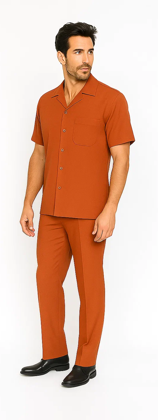 Mens Walking Suit in Color papaya leisure suit causal Matching Shirt and Pants $99 - Image 2