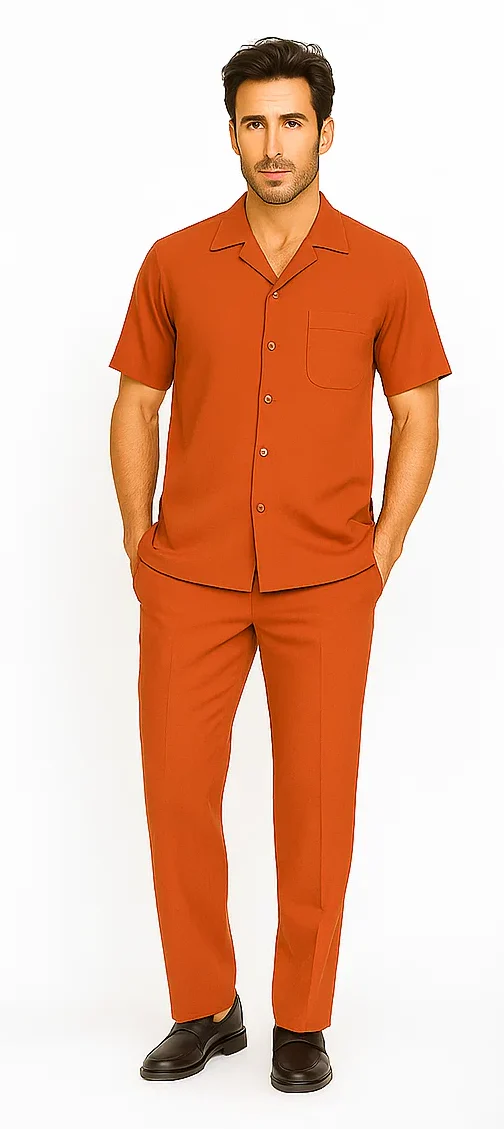 Mens Walking Suit in Color papaya leisure suit causal Matching Shirt and Pants $99 - Image 4