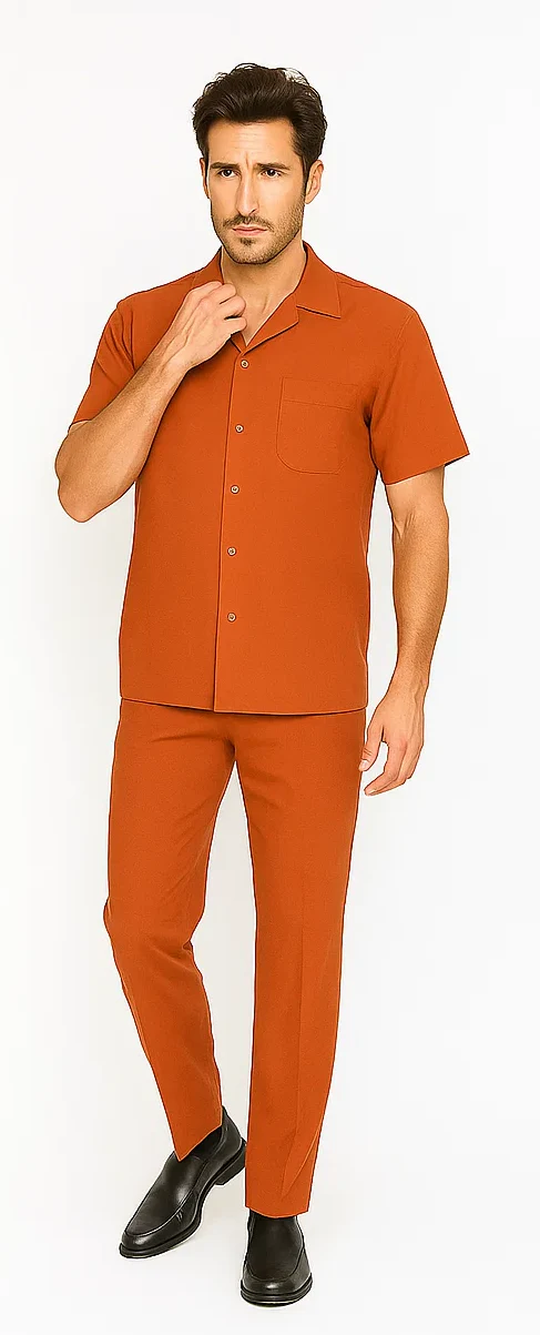 Mens Walking Suit in Color papaya leisure suit causal Matching Shirt and Pants $99 - Image 7