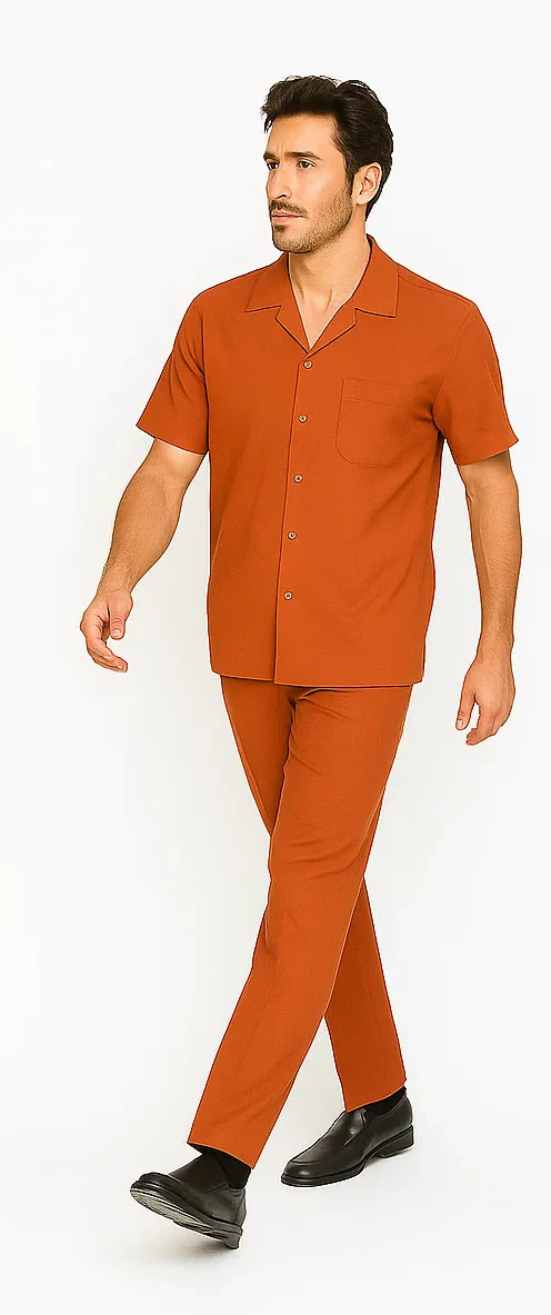 Mens Walking Suit in Color papaya leisure suit causal Matching Shirt and Pants $99 - Image 8