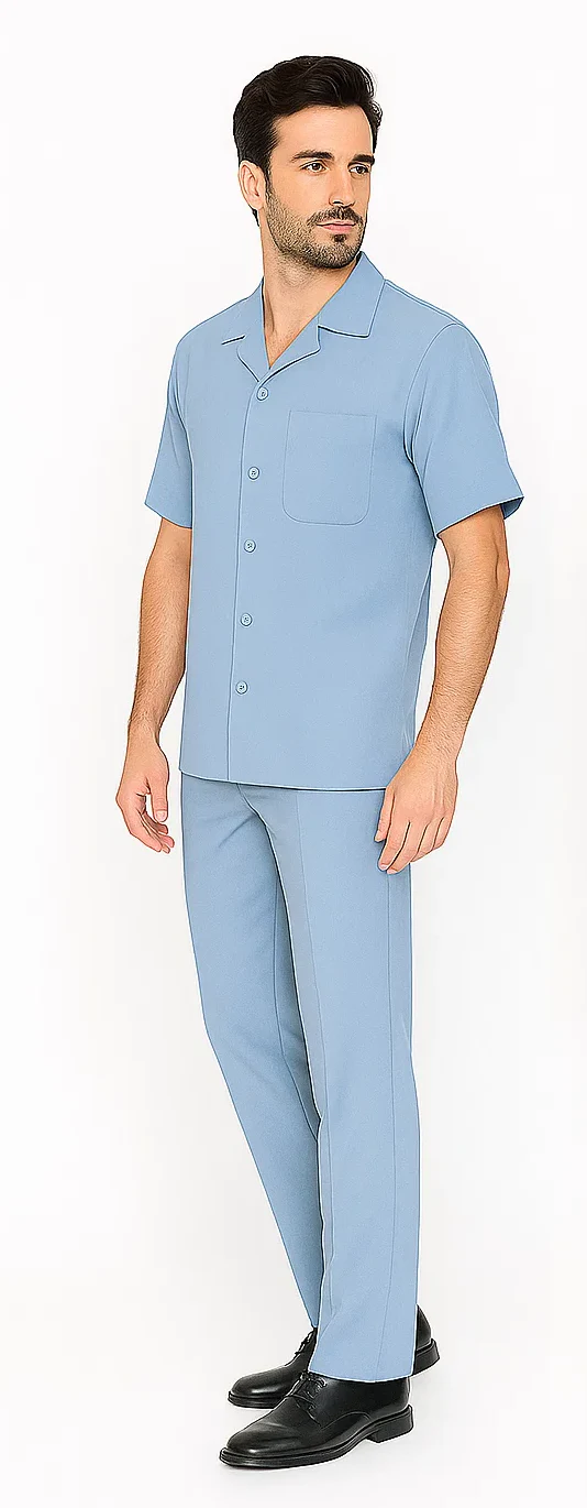 Mens Walking Suit in Color powder blue leisure suit causal Matching Shirt and Pants $99 - Image 3