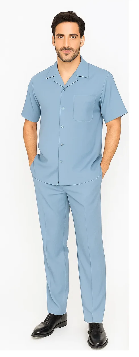 Mens Walking Suit in Color powder blue leisure suit causal Matching Shirt and Pants $99 - Image 5