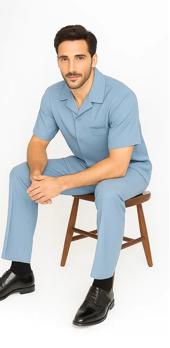 Mens Walking Suit in Color powder blue leisure suit causal Matching Shirt and Pants $99 - Image 6
