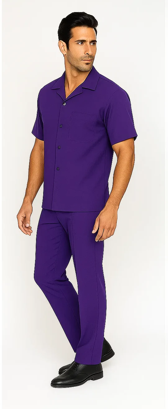 Mens Walking Suit in Color purple leisure suit causal Matching Shirt and Pants $99 - Image 3