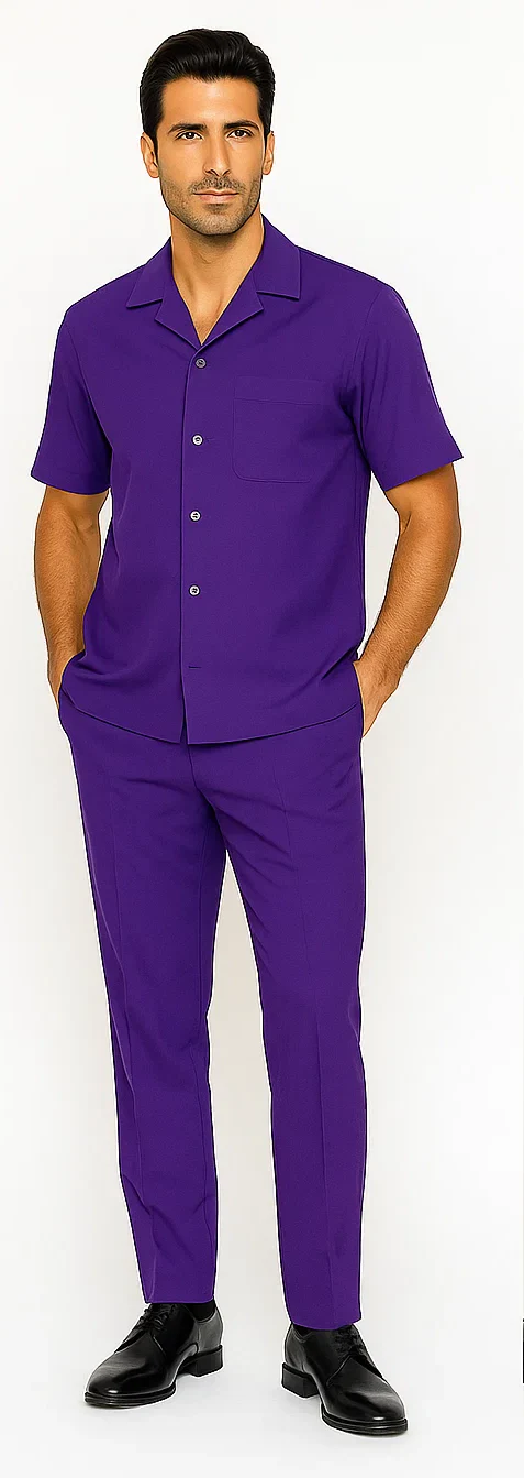Mens Walking Suit in Color purple leisure suit causal Matching Shirt and Pants $99 - Image 5