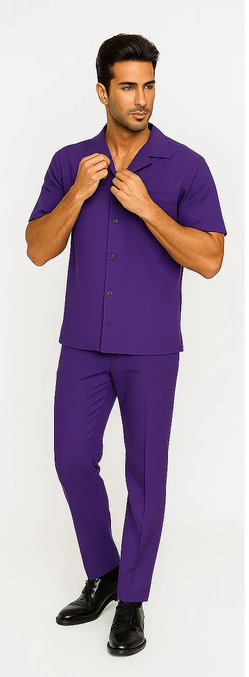Mens Walking Suit in Color purple leisure suit causal Matching Shirt and Pants $99 - Image 7