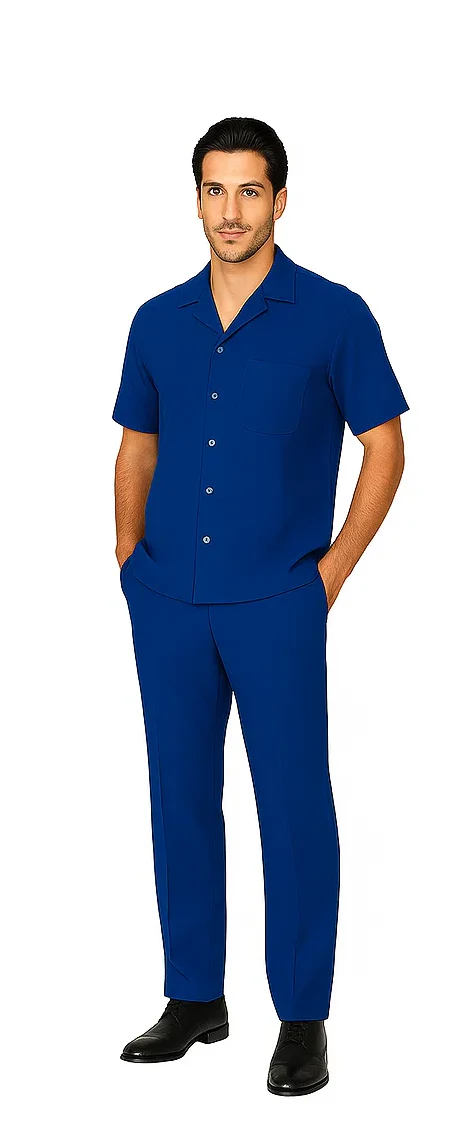 Mens Walking Suit in Color royal blue leisure suit causal Matching Shirt and Pants $99 - Image 6