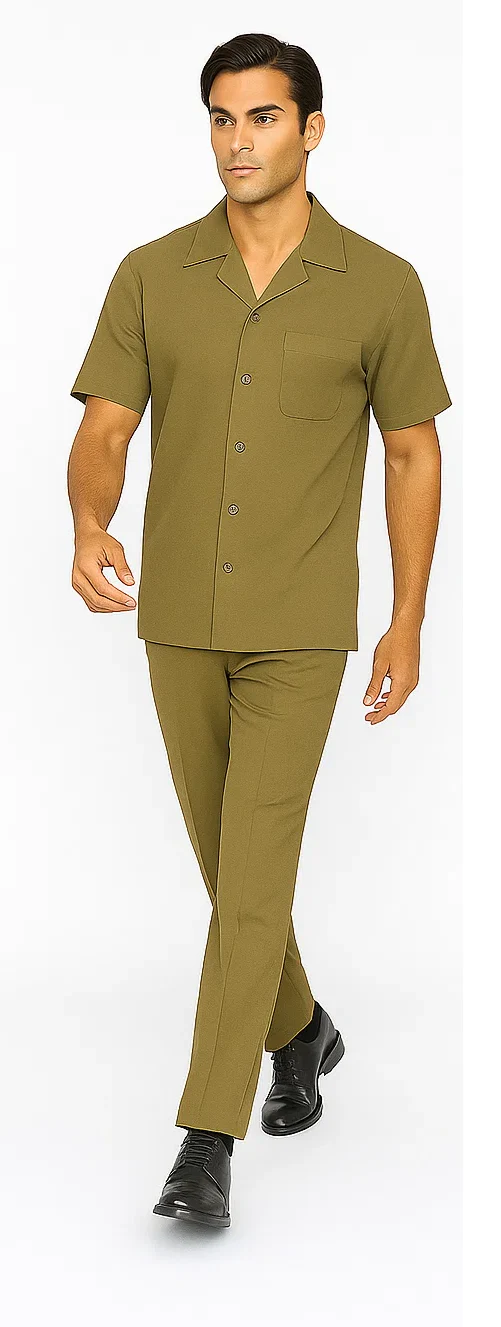 Mens Walking Suit in Color safari leisure suit causal Matching Shirt and Pants $99 - Image 5