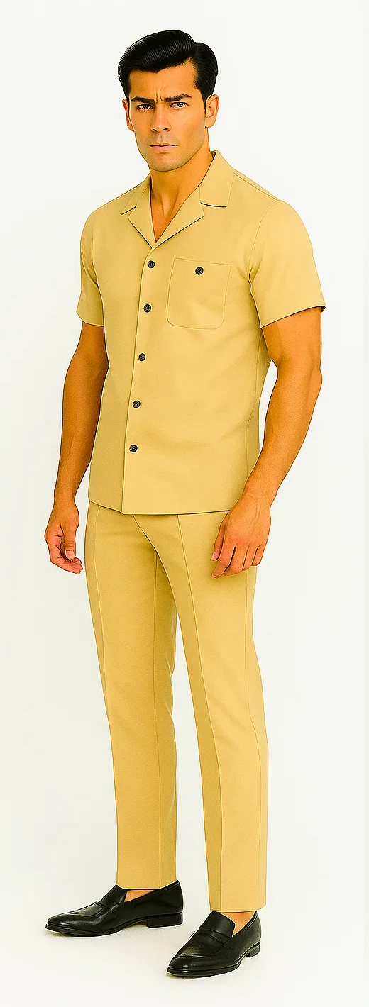 Mens Walking Suit in Color sand leisure suit causal Matching Shirt and Pants $99 - Image 4