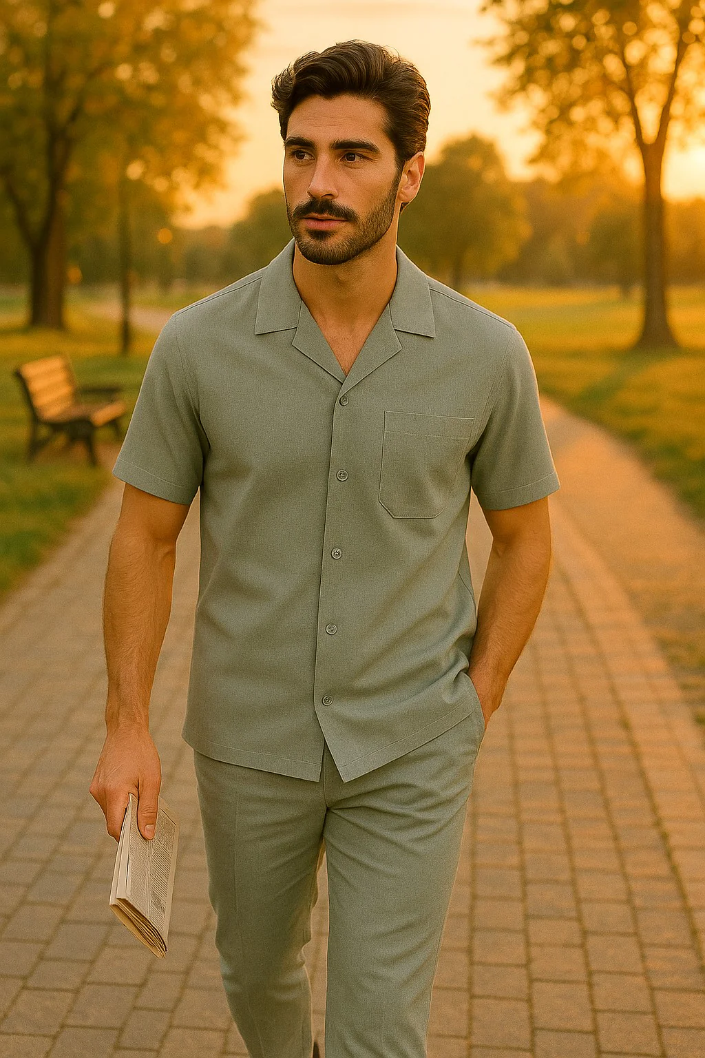 Mens Walking Suits Casual Two Piece Sets Summer Short Sleeve Shirt & Pants Casual Two Piece Mens Walking Outfit For Sale Pant Sets Casual Suit Set Men'S Suit 100% Mens Linen Suit - Fabric – Light Grey - Image 9