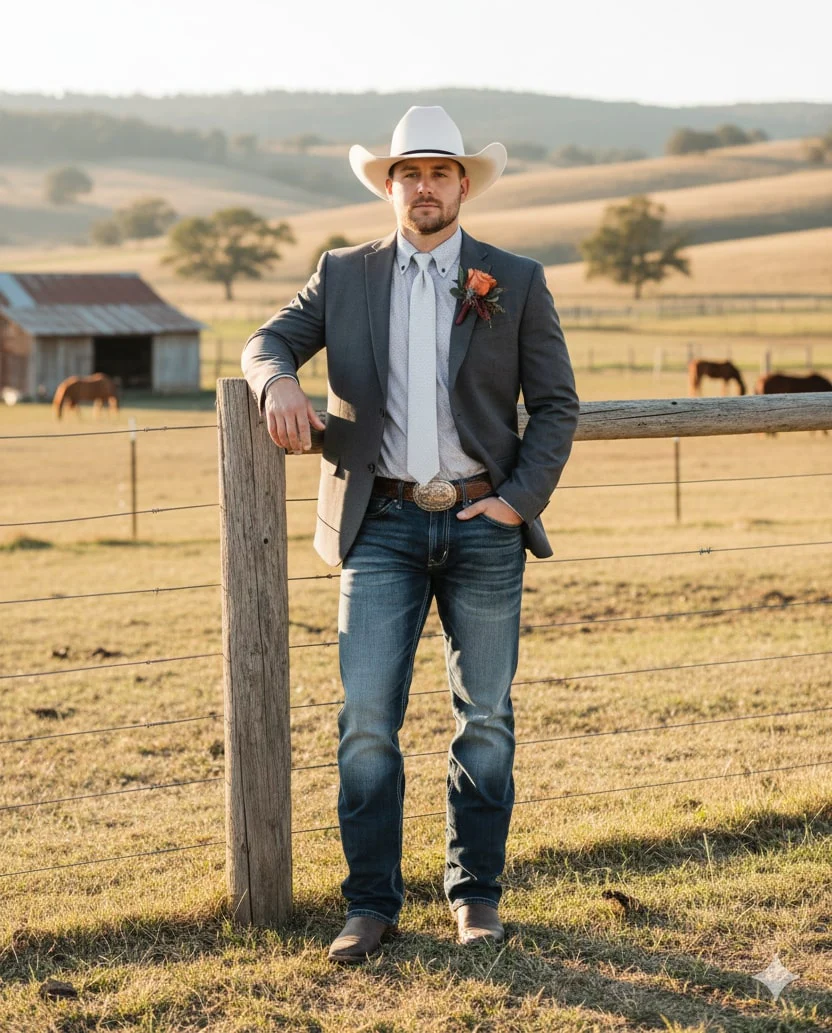 Mens Western Style Blazer – Classic Gray Cowboy Suit Jacket for Weddings, Country Events and Formal Wear in Grey Color - Image 5