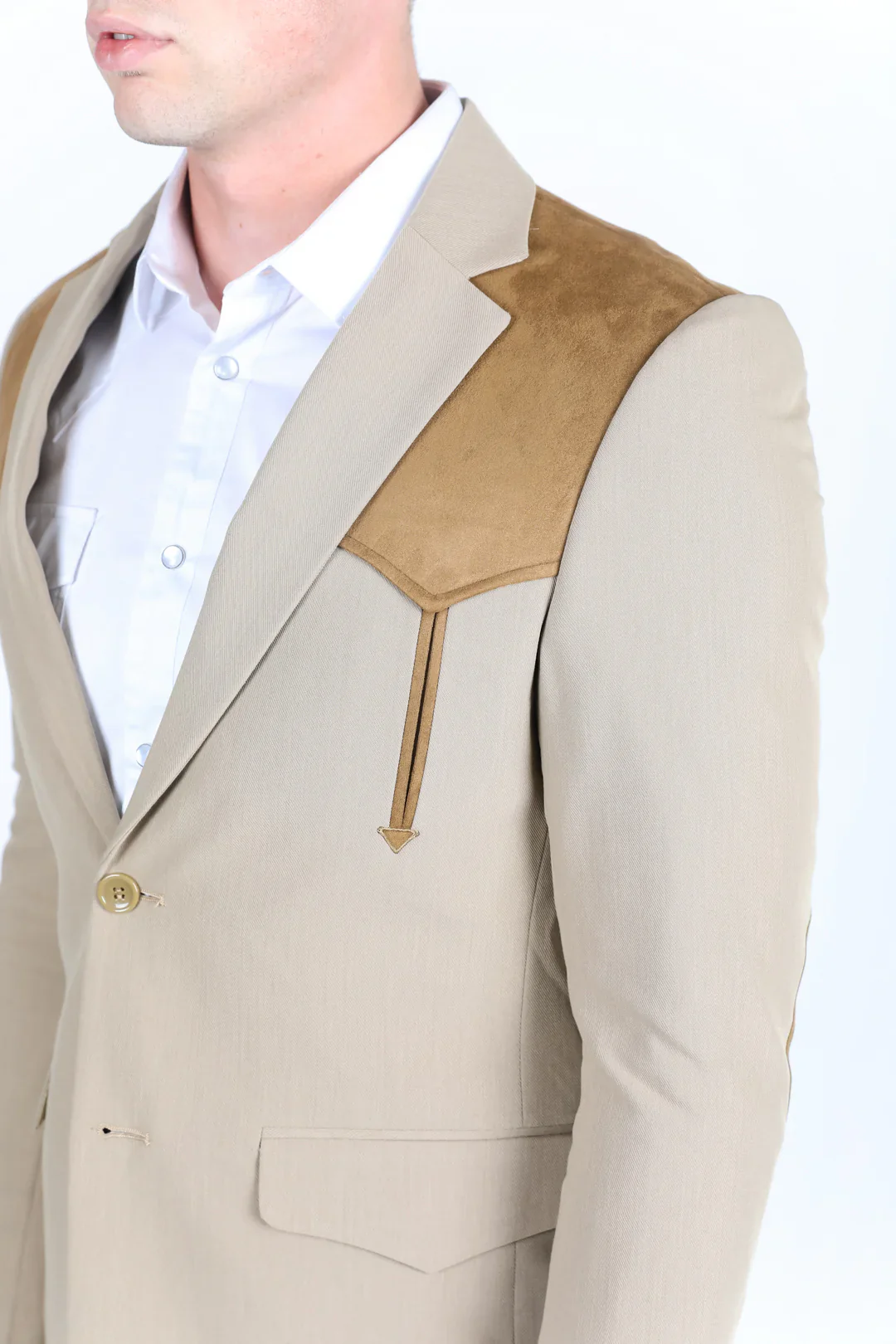 Mens Western Style Suit Coat – Premium Suede Yokes with Elbow Patch Detail - Image 6