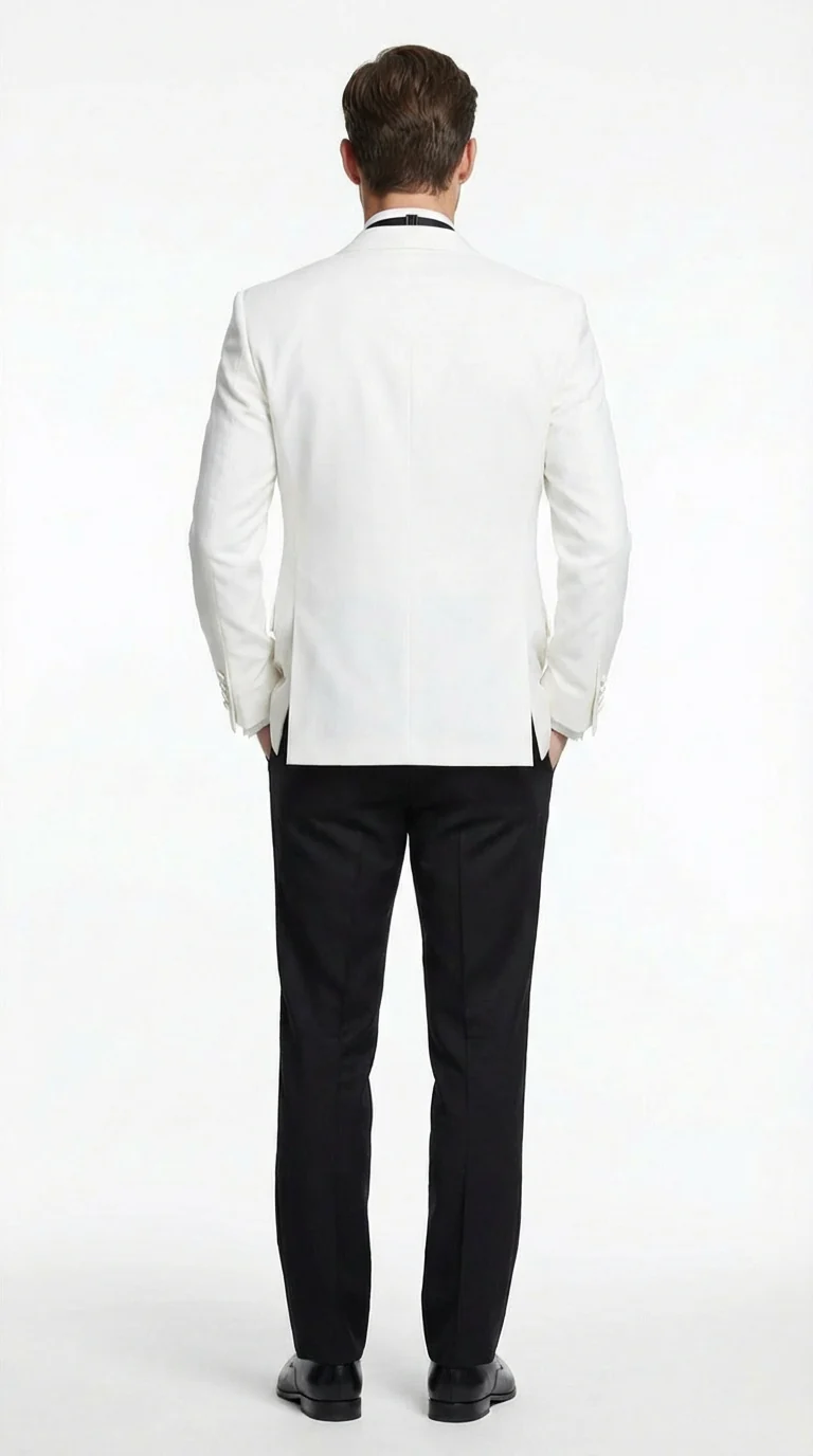 Men's White Dinner Jacket Tuxedo Blazer with Black Satin Shawl Lapel  With Black Tuxedo Pants - Image 2