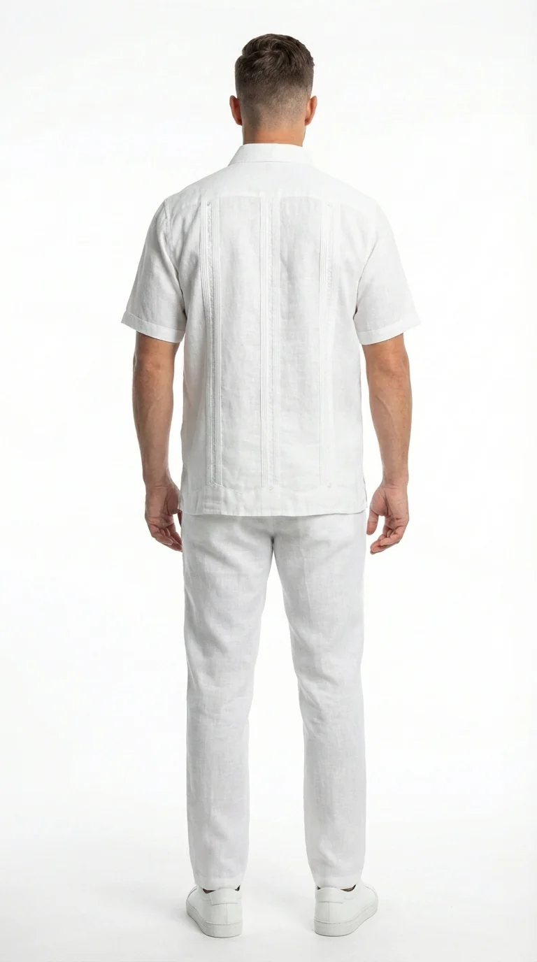 Mens White Embroidered Walking Suit Set – Short Sleeve Shirt and Pants Casual Summer Outfit for Vacation, Beach and Everyday Wear - Image 11