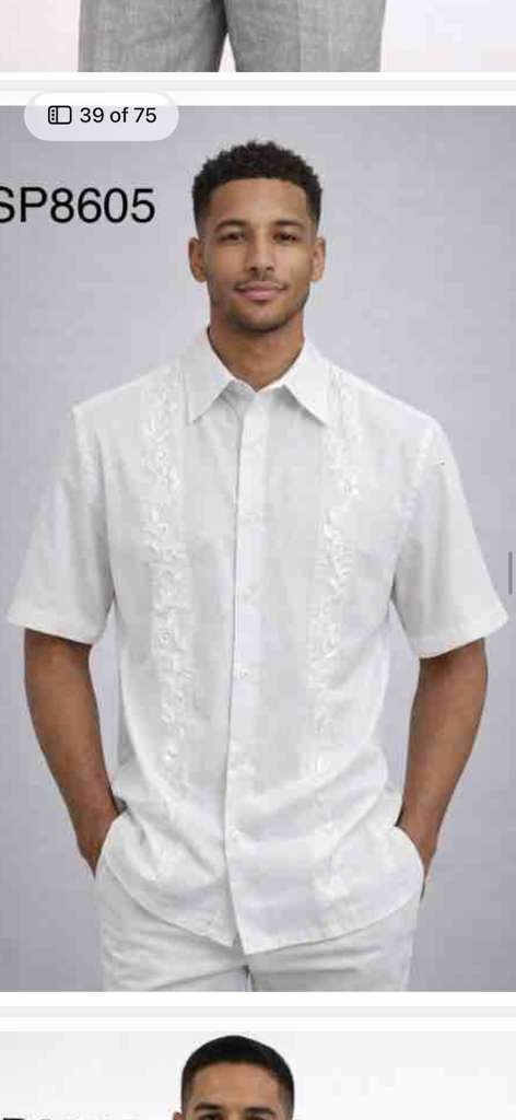 Mens White Embroidered Walking Suit Set – Short Sleeve Shirt and Pants Casual Summer Outfit for Vacation, Beach and Everyday Wear - Image 12