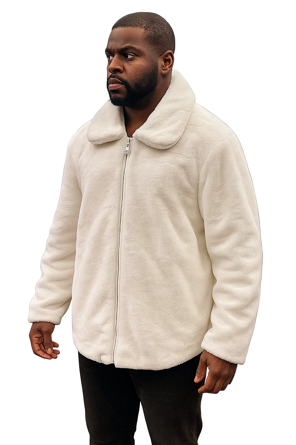 Men's White Fur Short Coat – Single Breasted, Full Zip, Regular Fit - Image 6