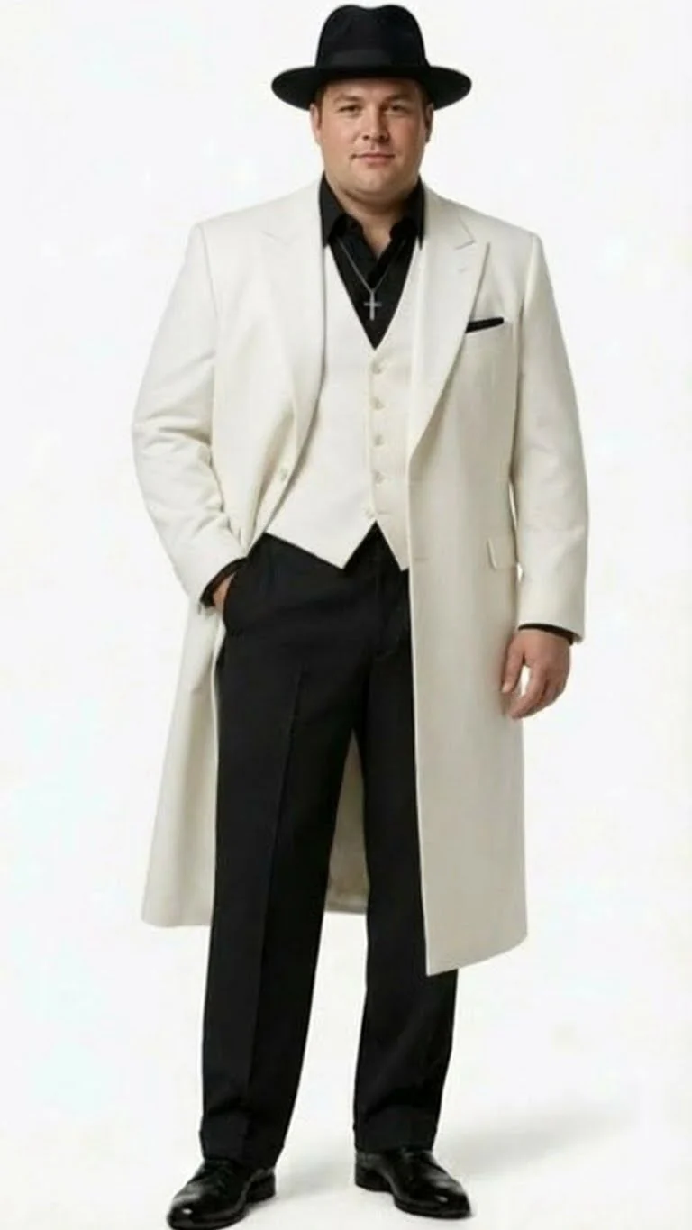 Mens White Long Zoot Suit Costume Set with Black Pants – Wedding, Prom and Party Outfit 1920s - 1930s Gangster Style - Image 10