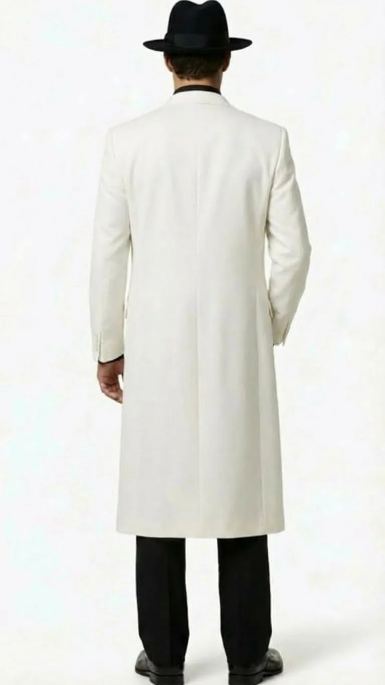 Mens White Long Zoot Suit Costume Set with Black Pants – Wedding, Prom and Party Outfit 1920s - 1930s Gangster Style - Image 2