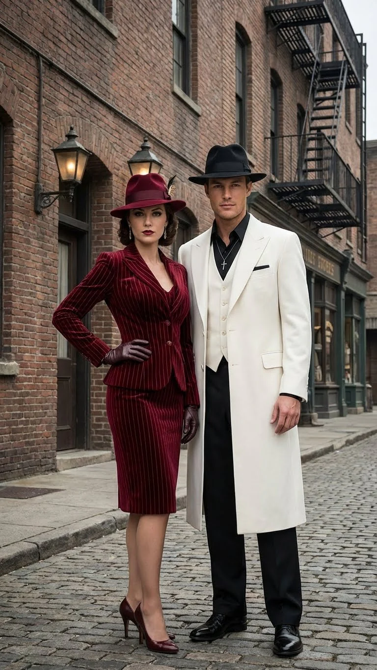 Mens White Long Zoot Suit Costume Set with Black Pants – Wedding, Prom and Party Outfit 1920s - 1930s Gangster Style - Image 4