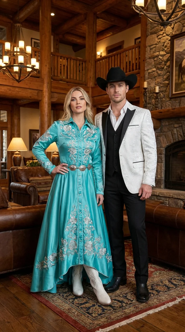 Men’s White Paisley Cowboy Tuxedo with Black Satin Lapel – Western Formal Wedding Suit Jacket - Image 11