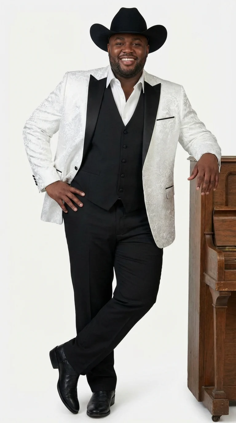 Men’s White Paisley Cowboy Tuxedo with Black Satin Lapel – Western Formal Wedding Suit Jacket - Image 8