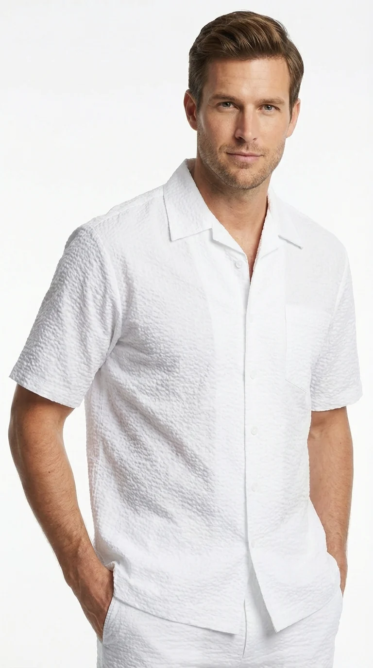 Mens White Seersucker Walking Suit Set – Casual Summer Short Sleeve Outfit with Matching Pants Lightweight Two Piece Set - Image 9