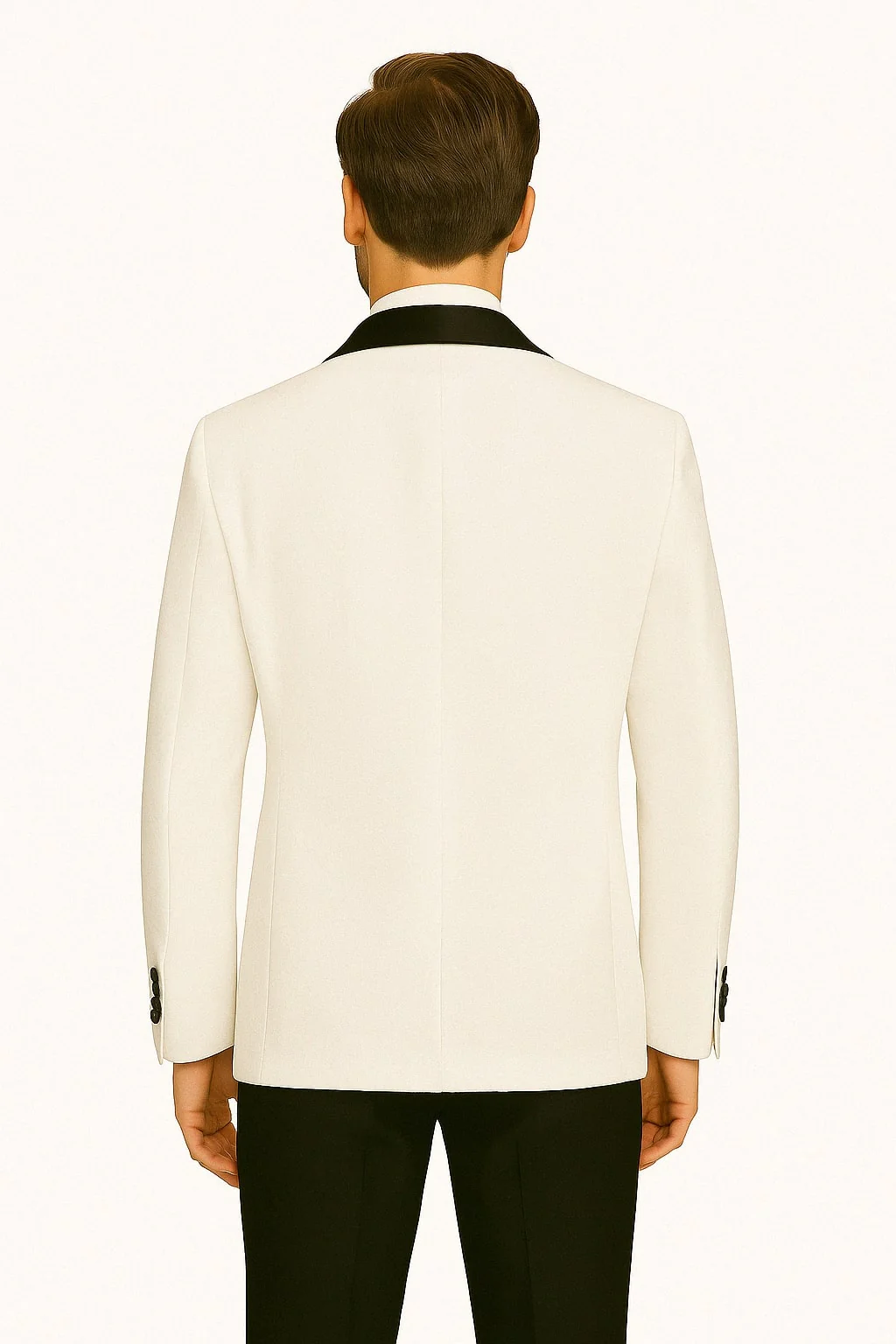 Mens White Swirl Embroidered Tuxedo Jacket with Black Satin Shawl Lapel and Matching Bow Tie - Image 3