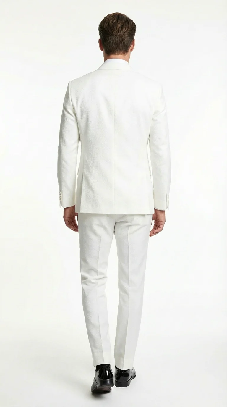 Mens White Wedding Tuxedo Suit – Formal Groom Suit Set Classic Dinner Jacket + White Tuxedo Shirt + Black Bow Tie - Image 2