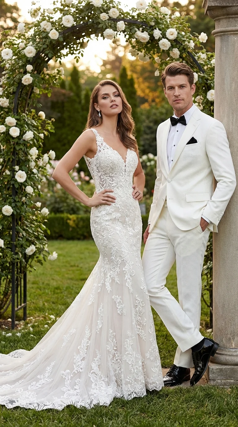 Mens White Wedding Tuxedo Suit – Formal Groom Suit Set Classic Dinner Jacket + White Tuxedo Shirt + Black Bow Tie - Image 6