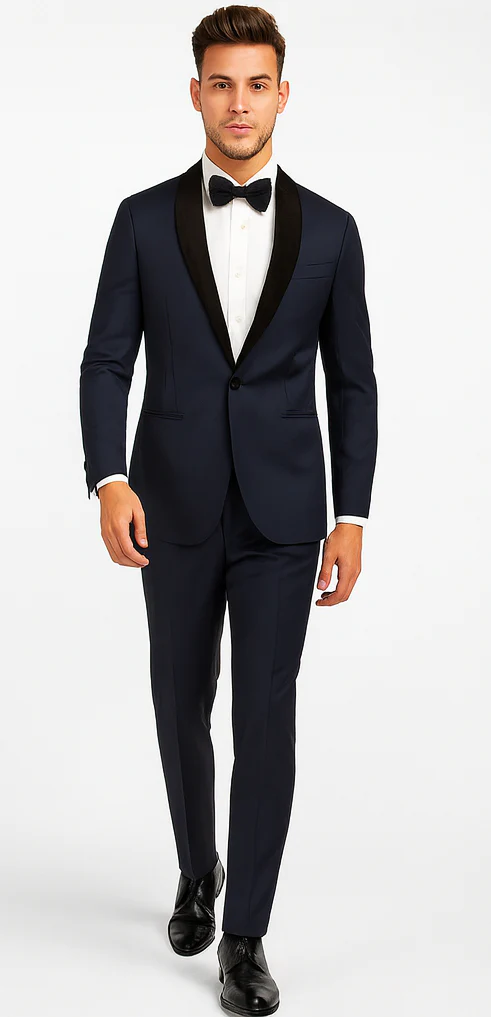 Men's Wool Fabric Navy Blue With Black Velvet Fabric velour Men's blazer Jacket Sport Coat Tuxedo Looking! - Image 3