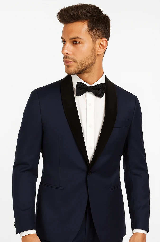 Men's Wool Fabric Navy Blue With Black Velvet Fabric velour Men's blazer Jacket Sport Coat Tuxedo Looking! - Image 7