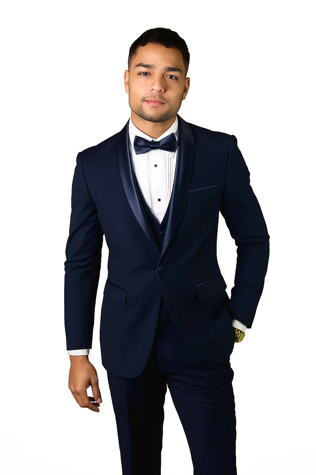 Mens Wool One Button Modern Fit Shawl Prom Tuxedo in Navy - Image 6