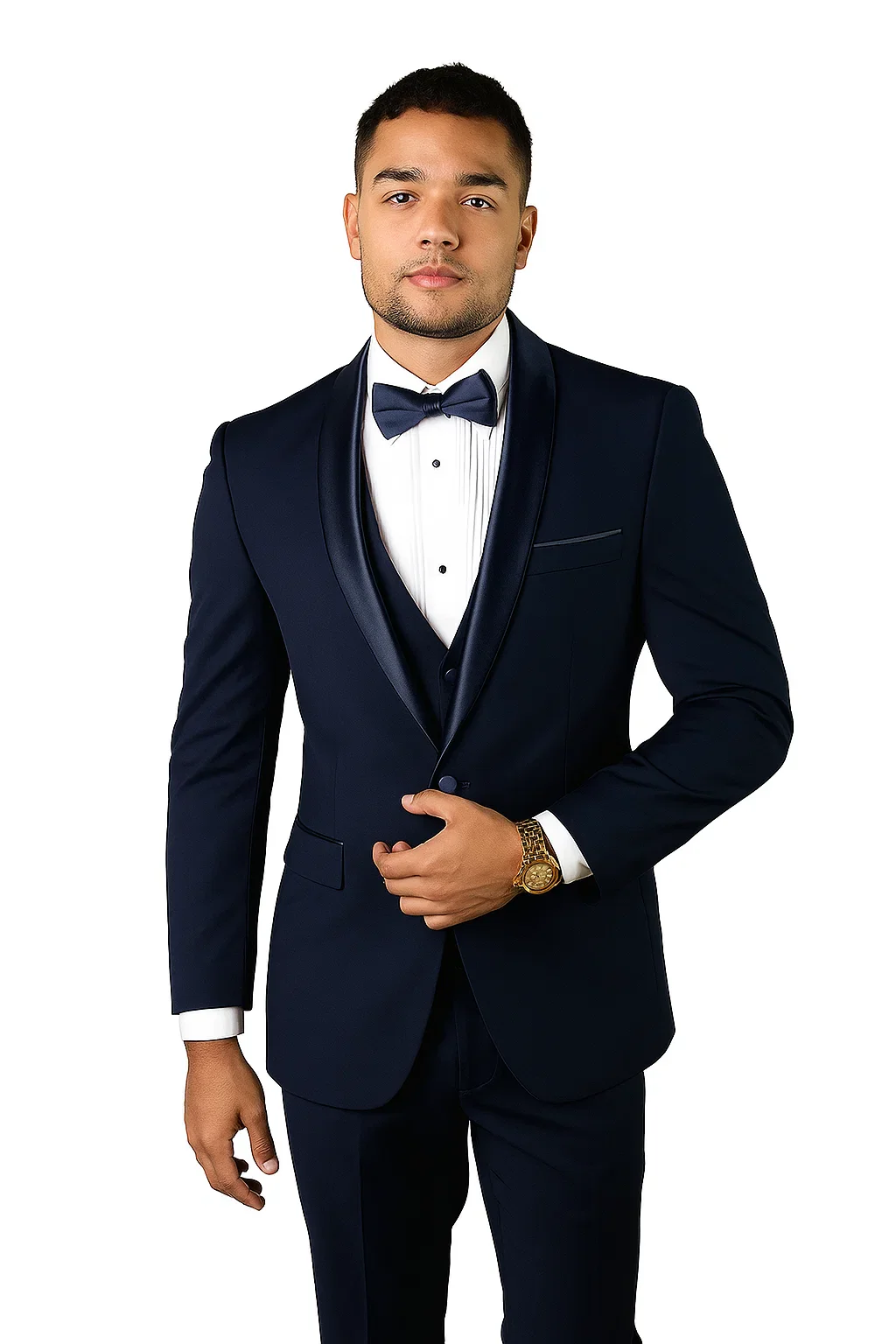Mens Wool One Button Modern Fit Shawl Prom Tuxedo in Navy - Image 7